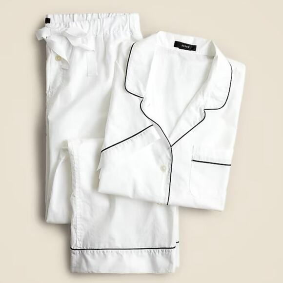 J. Crew Other - J. Crew White Cotton Pajama Set with Black Trim